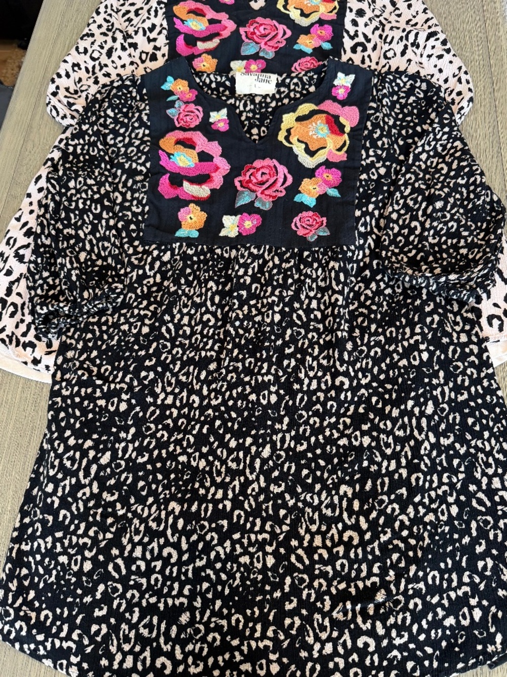 Savanna Jane Leopard Print Tunics Floral Embroidered Tops Bohemian Colorful M/L